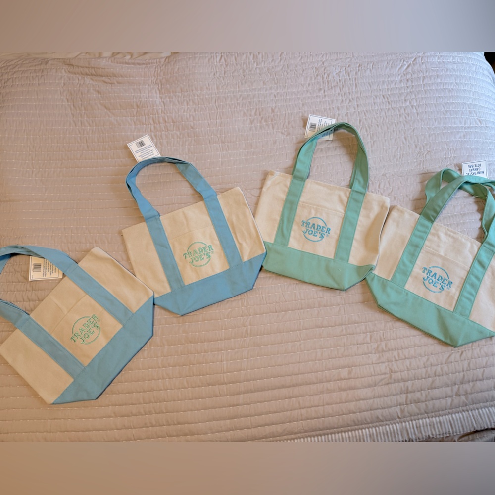 Trader Joe’s mini canvas tote NWT Pastel Blue and Pastel Green